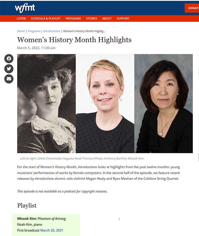 WFMT Womens History Month Hightlights - Misook Kim